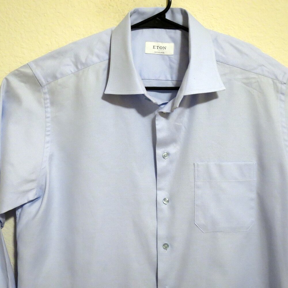 Eton Shirt Men XL Long Sleeve Button Custom Made Light Blue Cotton